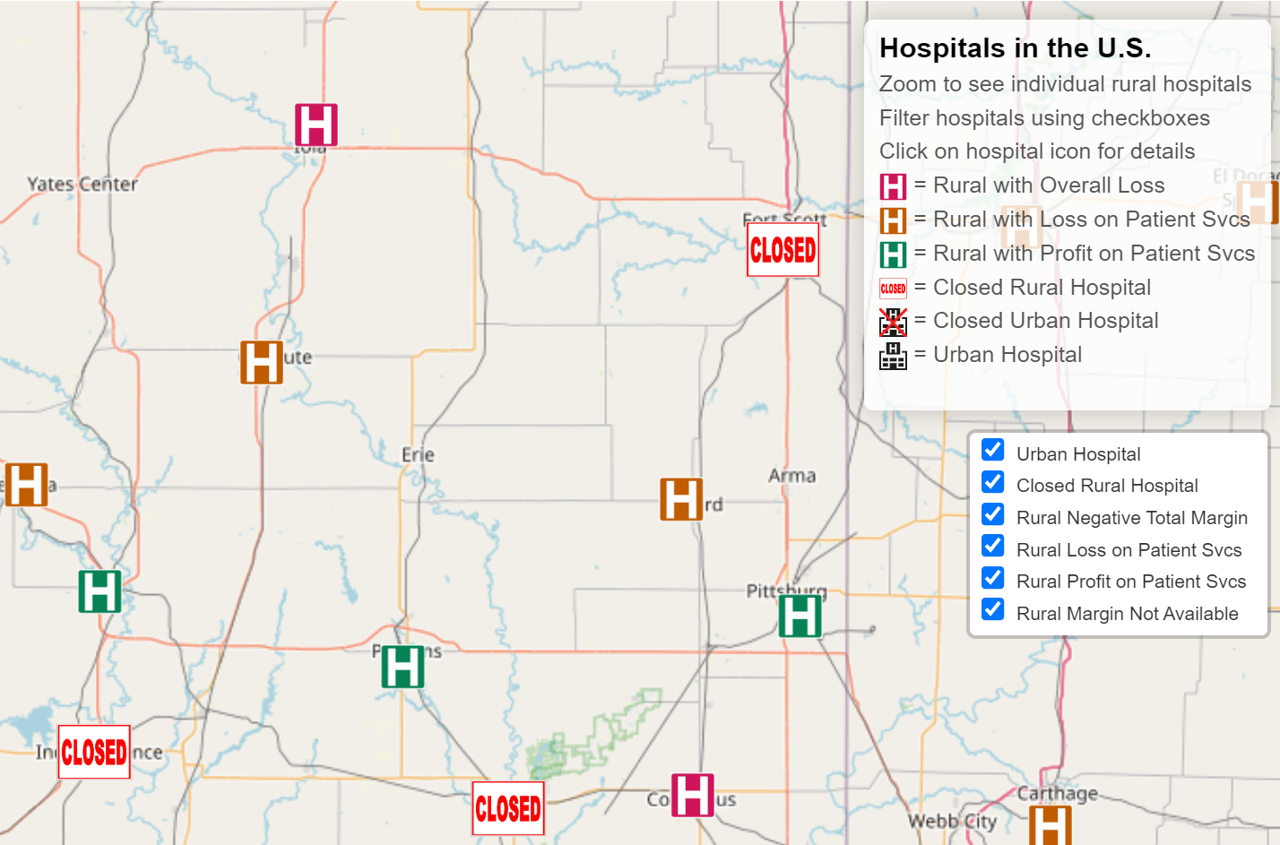 Locations of Hospitals